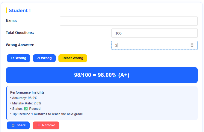 Quickgrader QuickGrade Calculator for Teachers - Easy Grader & EZ Grader